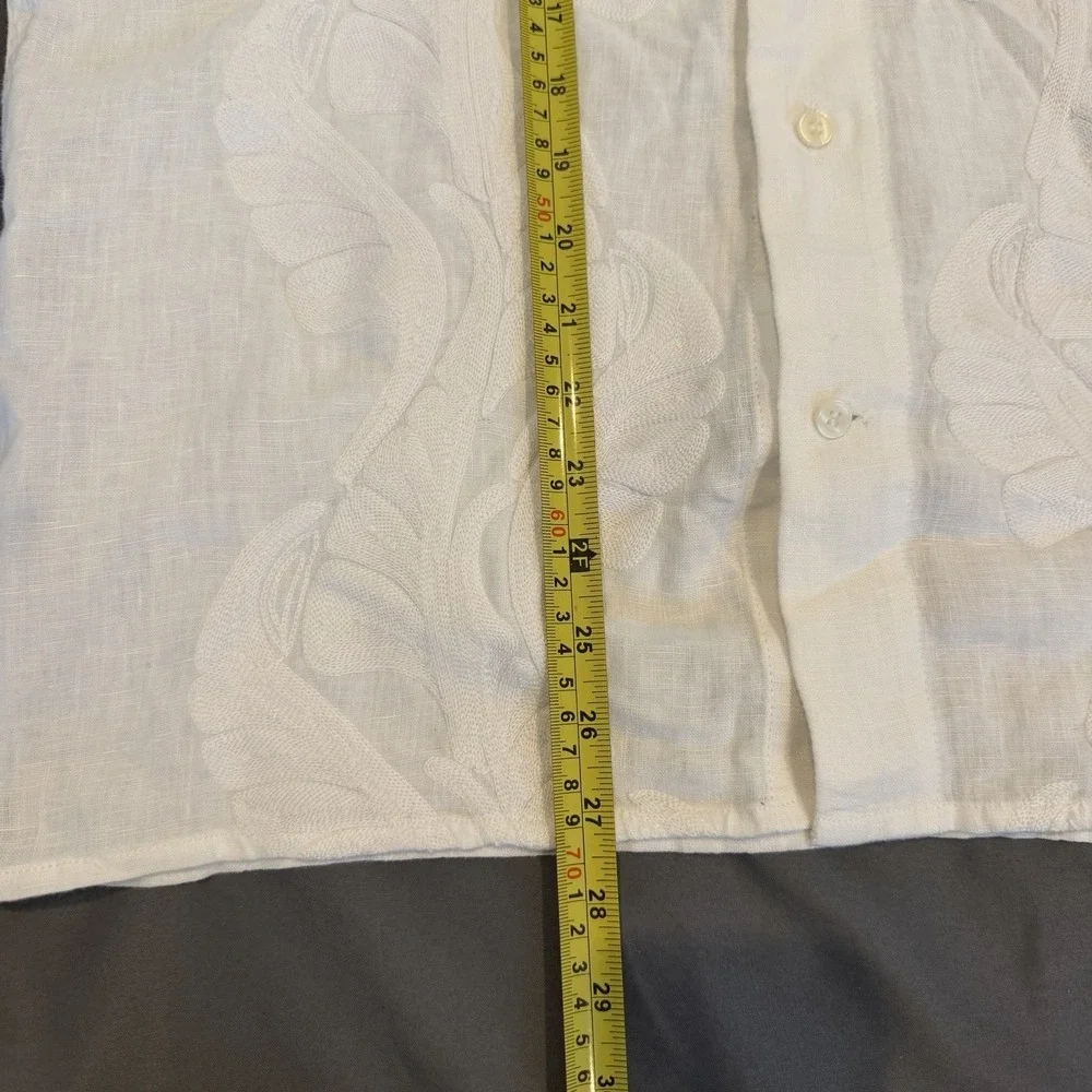 Banana Republic Linen Blend Embroidered Camp Collar Shirt White Medium